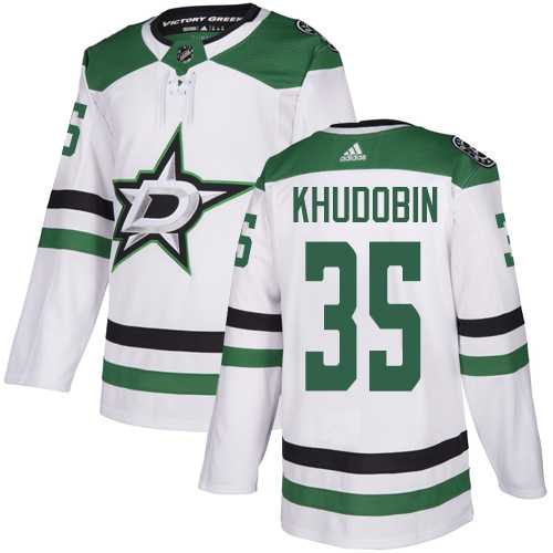 Mens Dallas Stars #35 Anton Khudobin White Stitched NHL Jersey Dzhi->->NHL Jersey